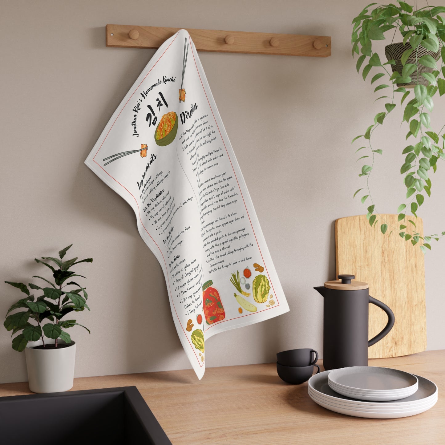 Tea Towel — Kimchi Recipe Kitchen Towel (Ingredients & Directions)